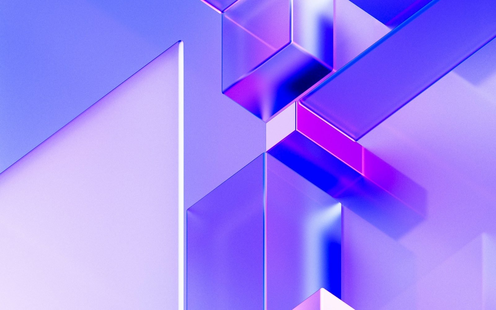 Bloques geométricos translúcidos en violeta y azul
